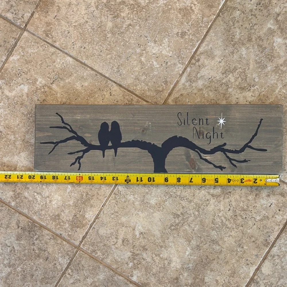 Silent Night Rustic Wall Art with Black and Brown Design on Wood